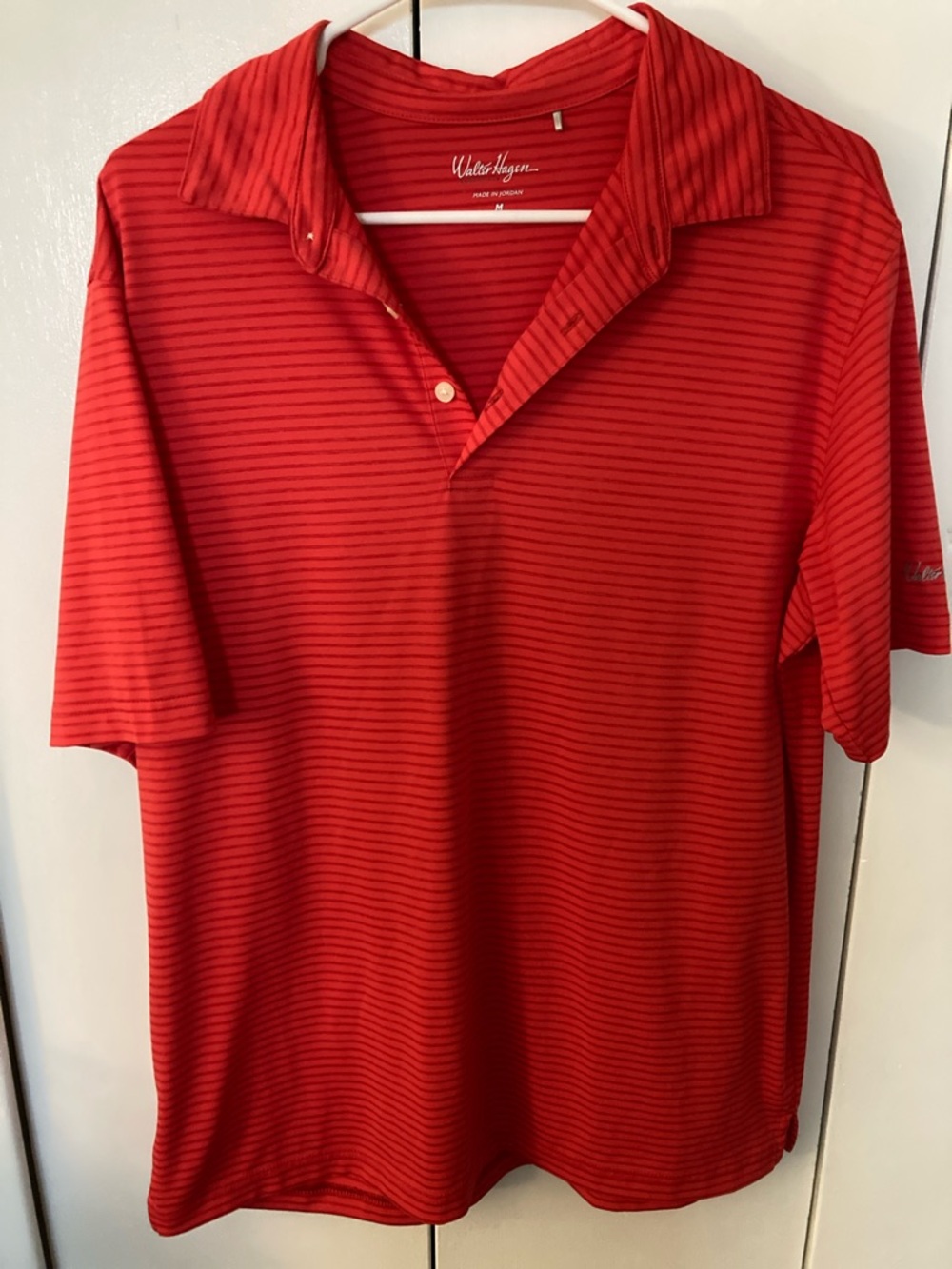 Walter Hagen Red Polo golf shirt with Fine Stripe Detail size M